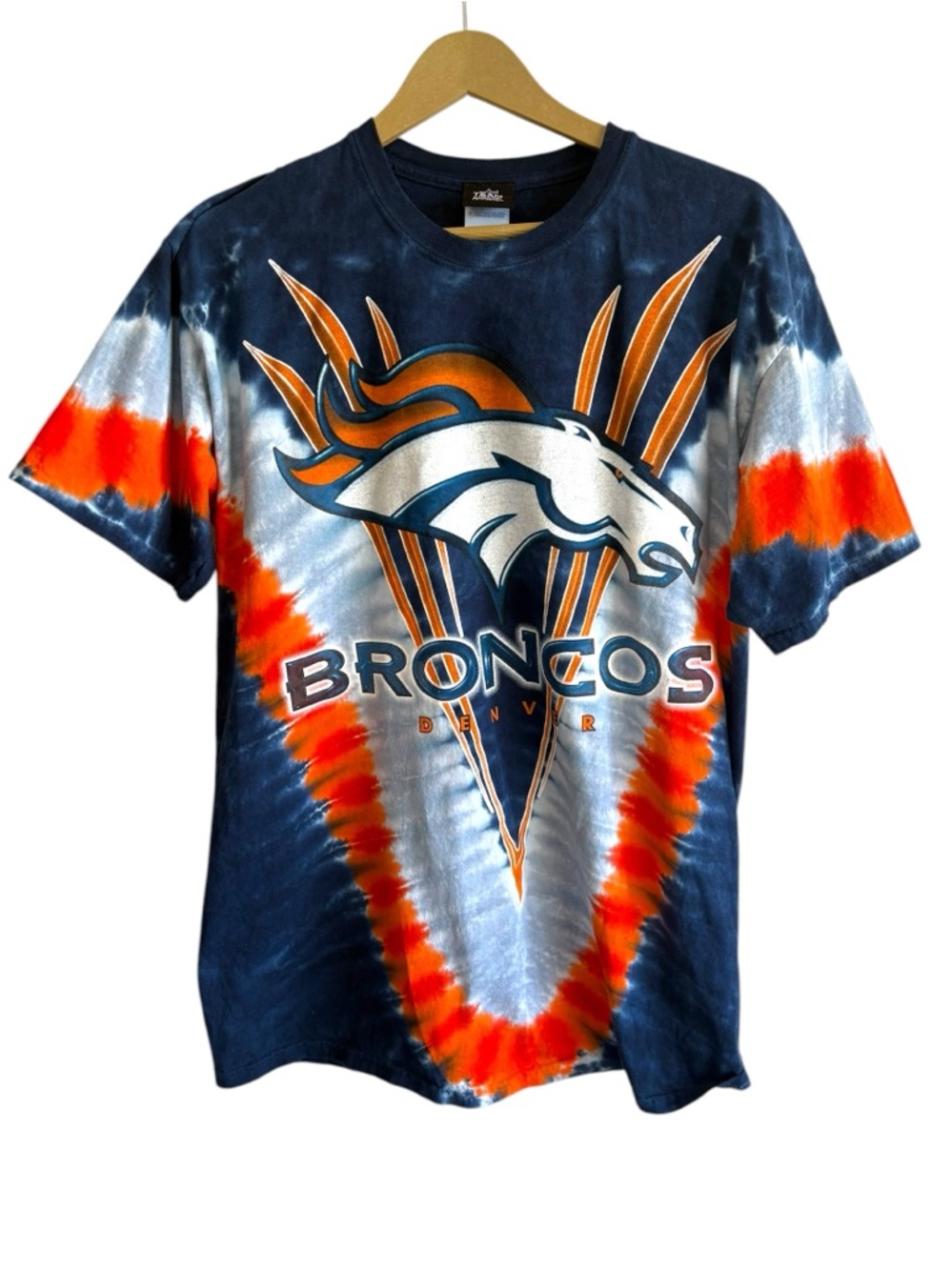 Vintage NFL Team Apparel‎ Mens Large Orange Blue Tie Dye Graphic Broncos Shirt
